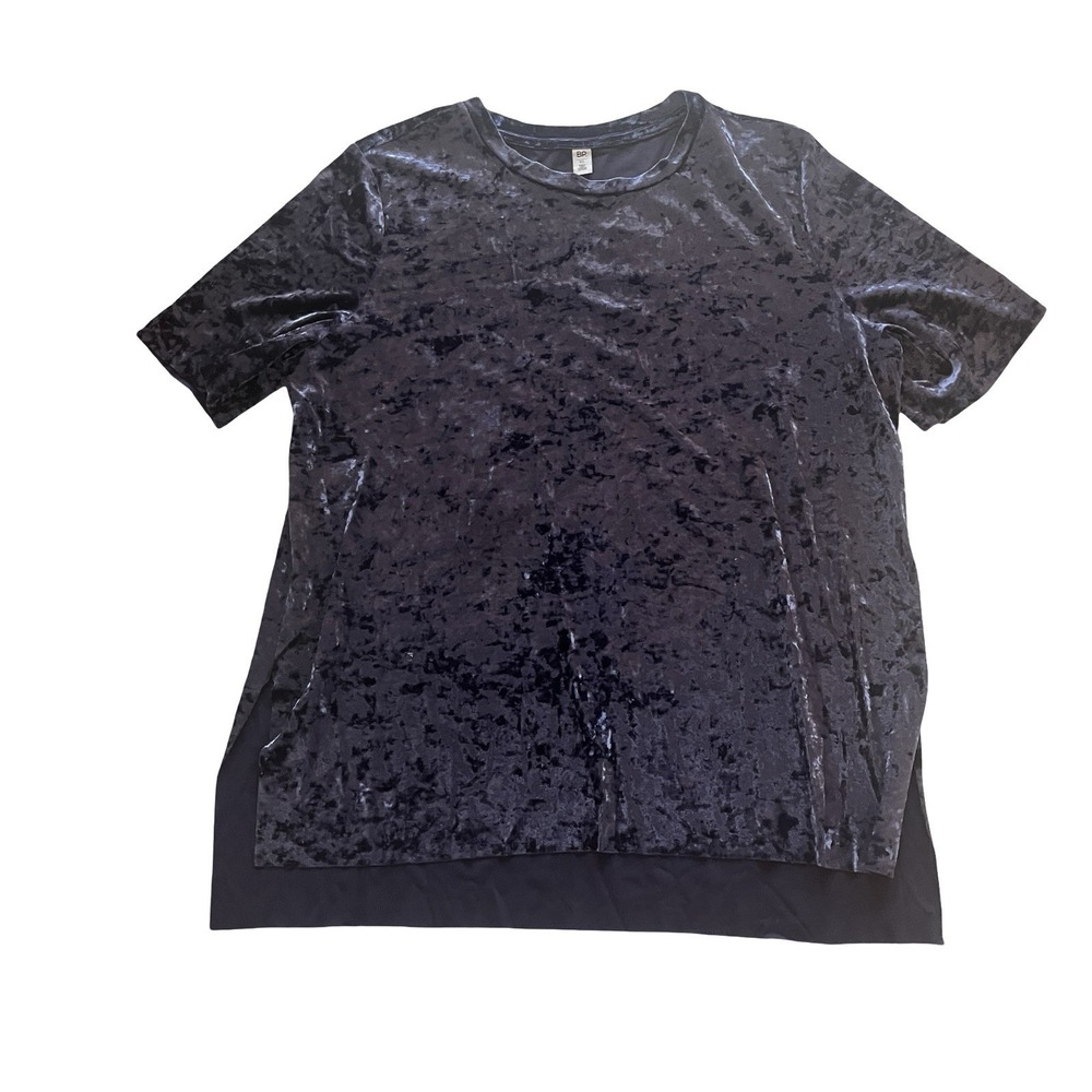 Nordstrom BP Women's Size XL Crushed Velvet Top Tunic Dark Blue Short Sleeve